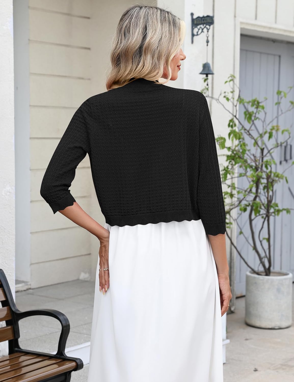 LOMON Women's 3/4 Sleeve Cropped Cardigan Knit Sweaters Trendy Open Front Bolero Shrugs for Dresses S-XXL - Image 6