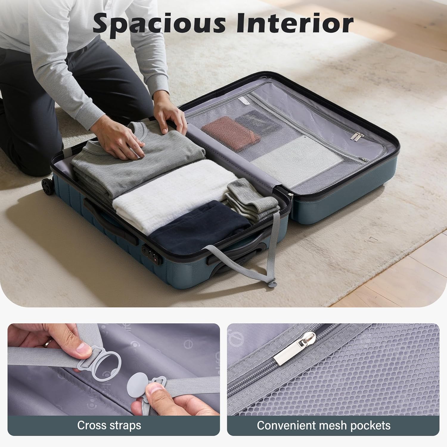 Coolife Medium Checked Luggage with Spinner Wheels, Hardside Suitcase TSA Lock Lightweight Travel Luggage 24-inch,Teal Blue - Image 6