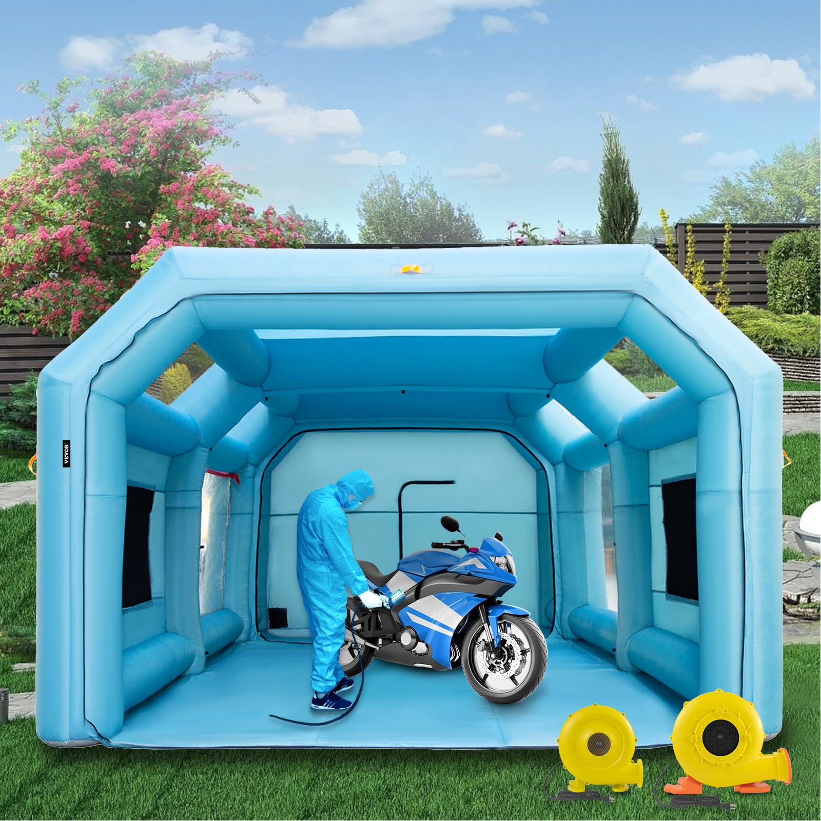 VEVOR Aufblasbare Lackierkabine 7x4x2,5m Spritzkabine Autolackierzelt mit Luftfiltersystem 2 Gebläse