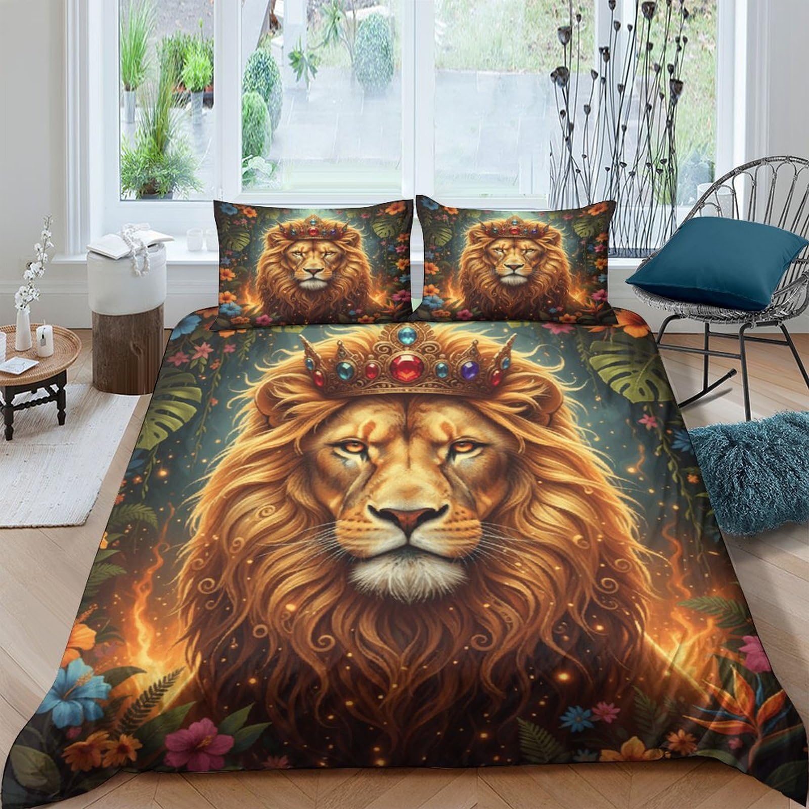 Ctjqhvkz Style-7 3D Printed Crowned Lion Fitted Sheet Microfiber Slip-Resistant Mattress Cover For Bedroom Dorm Decorative Protector Single（135X200cm）