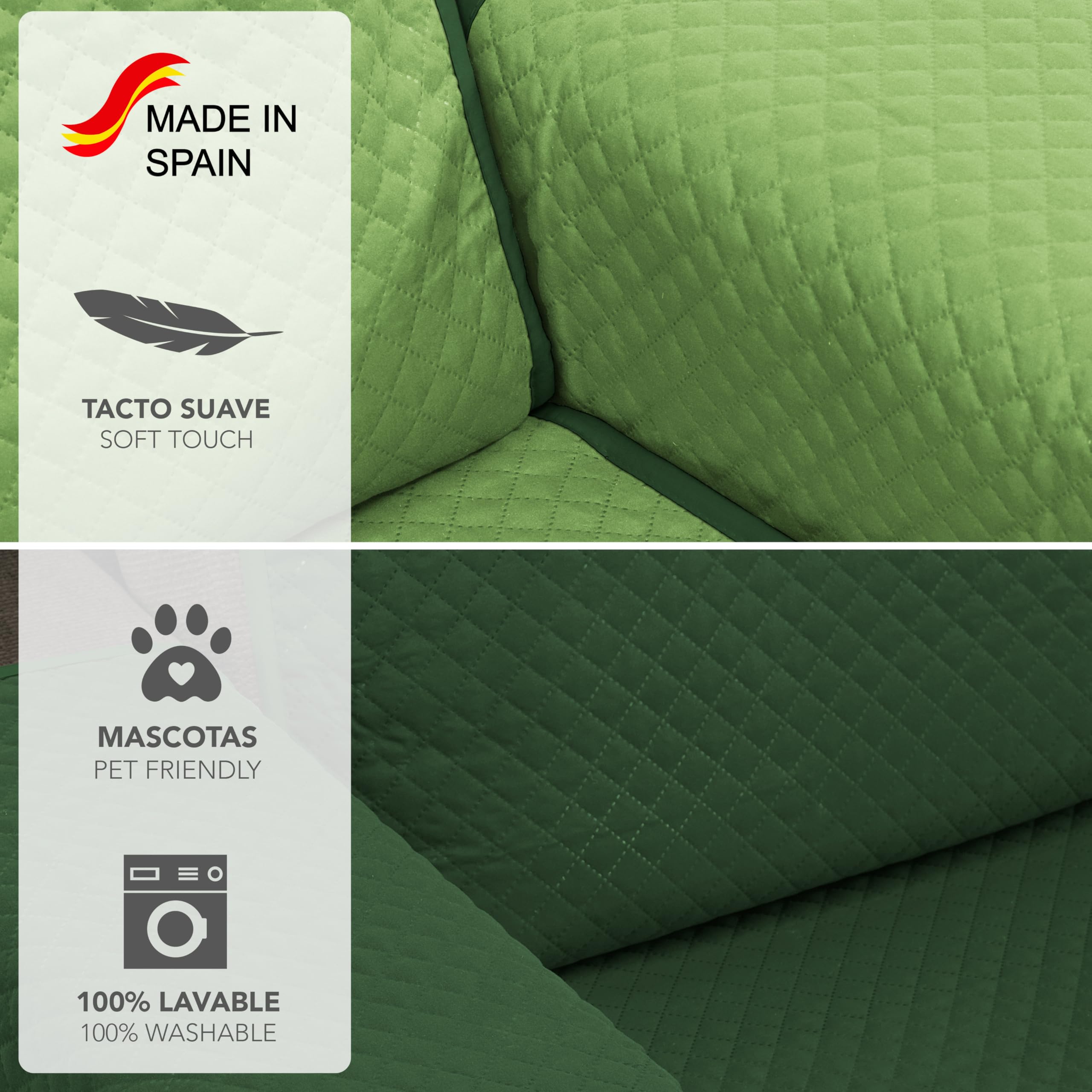 Martina Home Cubre Sofa Acolchado, Verde/Botella, 3 Plazas (Diamond)