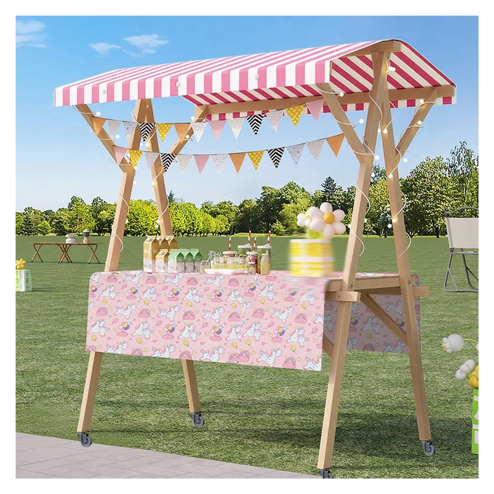 LJYKBFL Foldable Mobile Vending Cart with Canopy for Outdoor Events and Food Sales