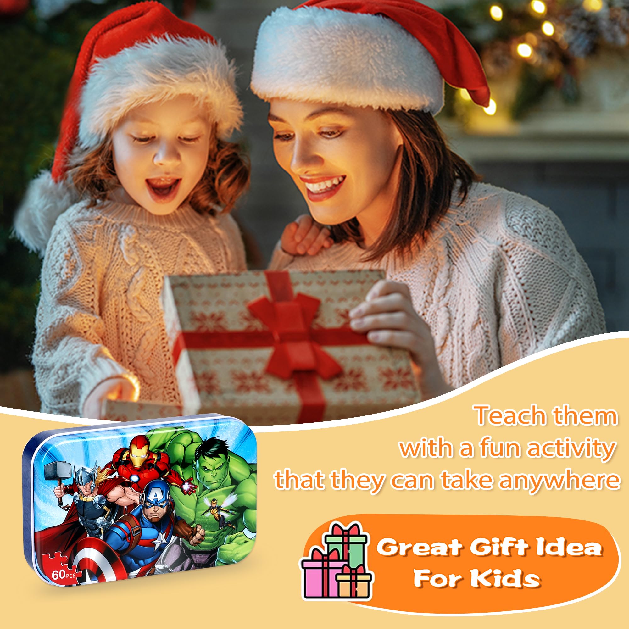 LELEMON Puzzles for Kids Ages 4-6, 60 Piece Puzzles for Kids Ages 4-8, Kids Puzzles in a Metal Box, Educational Learning Toys for Girls Boys — view 6