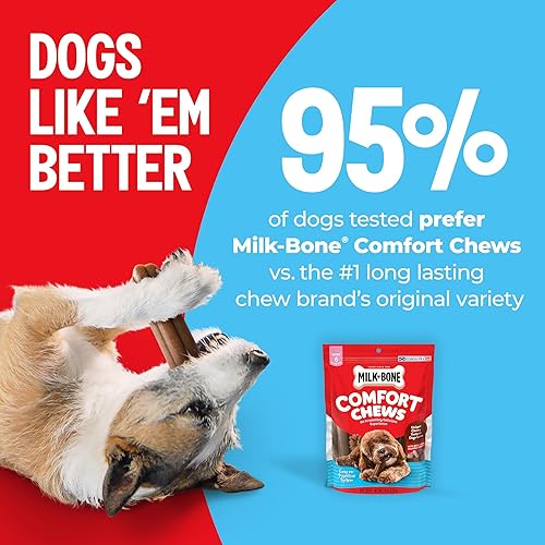 Miniatura 3 de Milk-Bone - Masticadores de confort, golosinas para perros sin piel cruda con textura masticable única y carne de vacuno real, 3 masticables