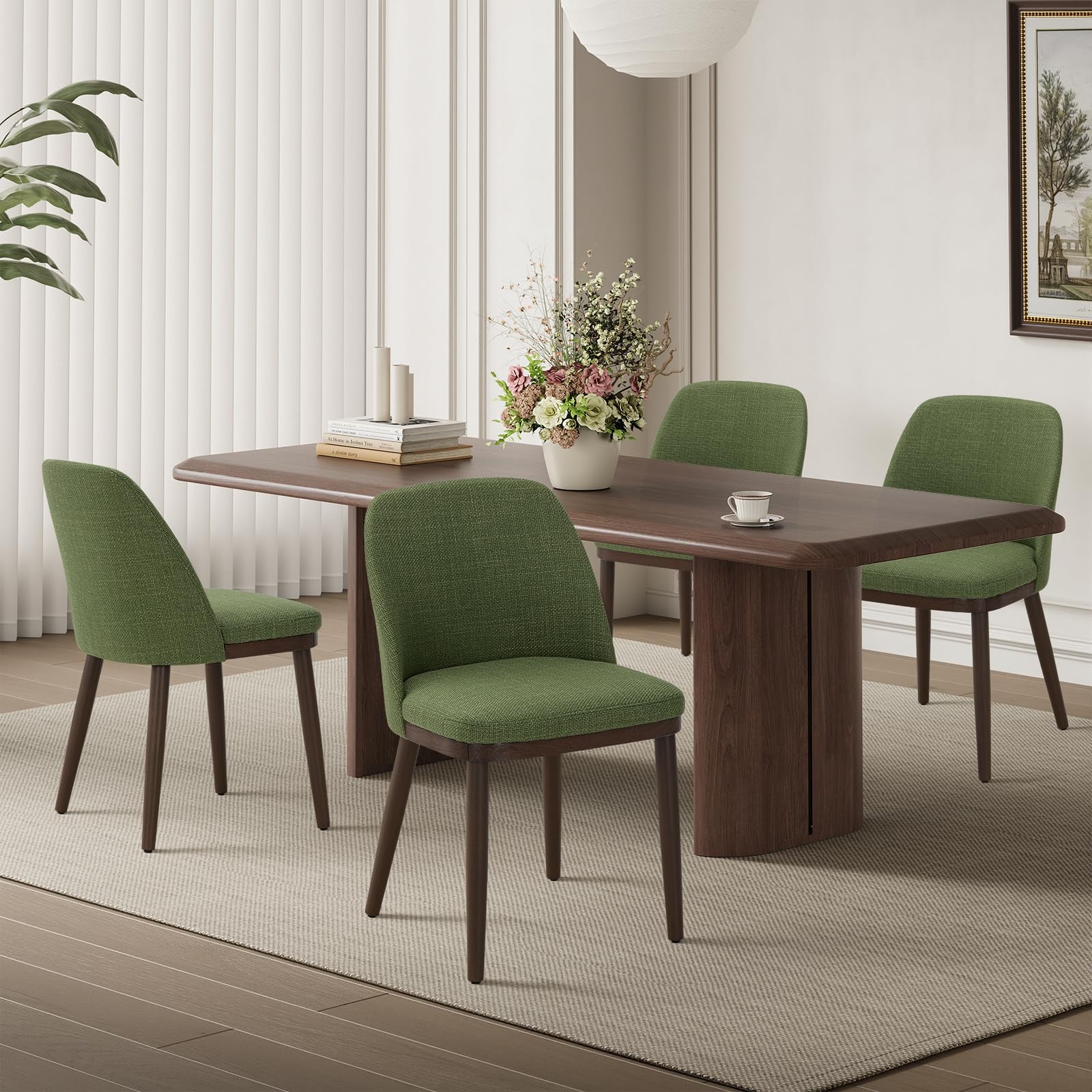MALOL Thick Wood-base Dining Chairs Set of 4, Upholstered Kitchen Chairs with Solid Wood Legs and Thick Seat Cushion, Modern Dining Room Chairs for Kitchen Dining Room Restaurant, Green