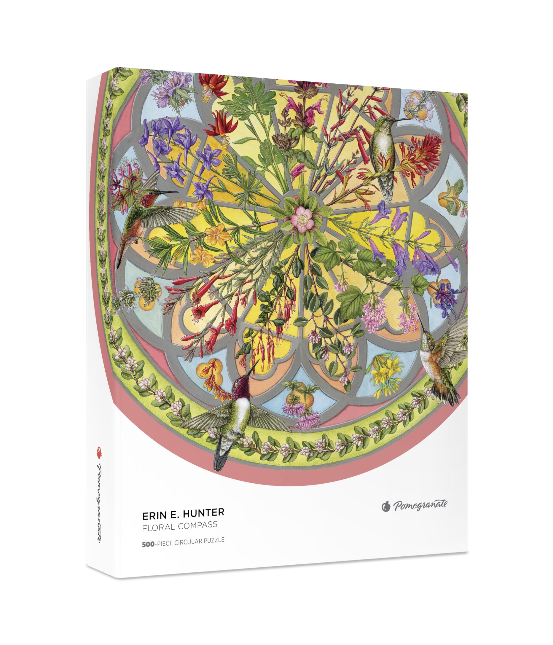 Pomegranate 500-Piece Circular Jigsaw Puzzle for Adults, Erin Hunter's Floral Compassis, Matte Finish, Snug Fit