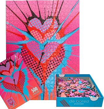 KESS de.Bored Triple Hearts Puzzles, Frame Worthy & Artist-Inspired, Colorful & Fun, 500 Piece Puzzles for Adults, Ages 12+, Multicolor