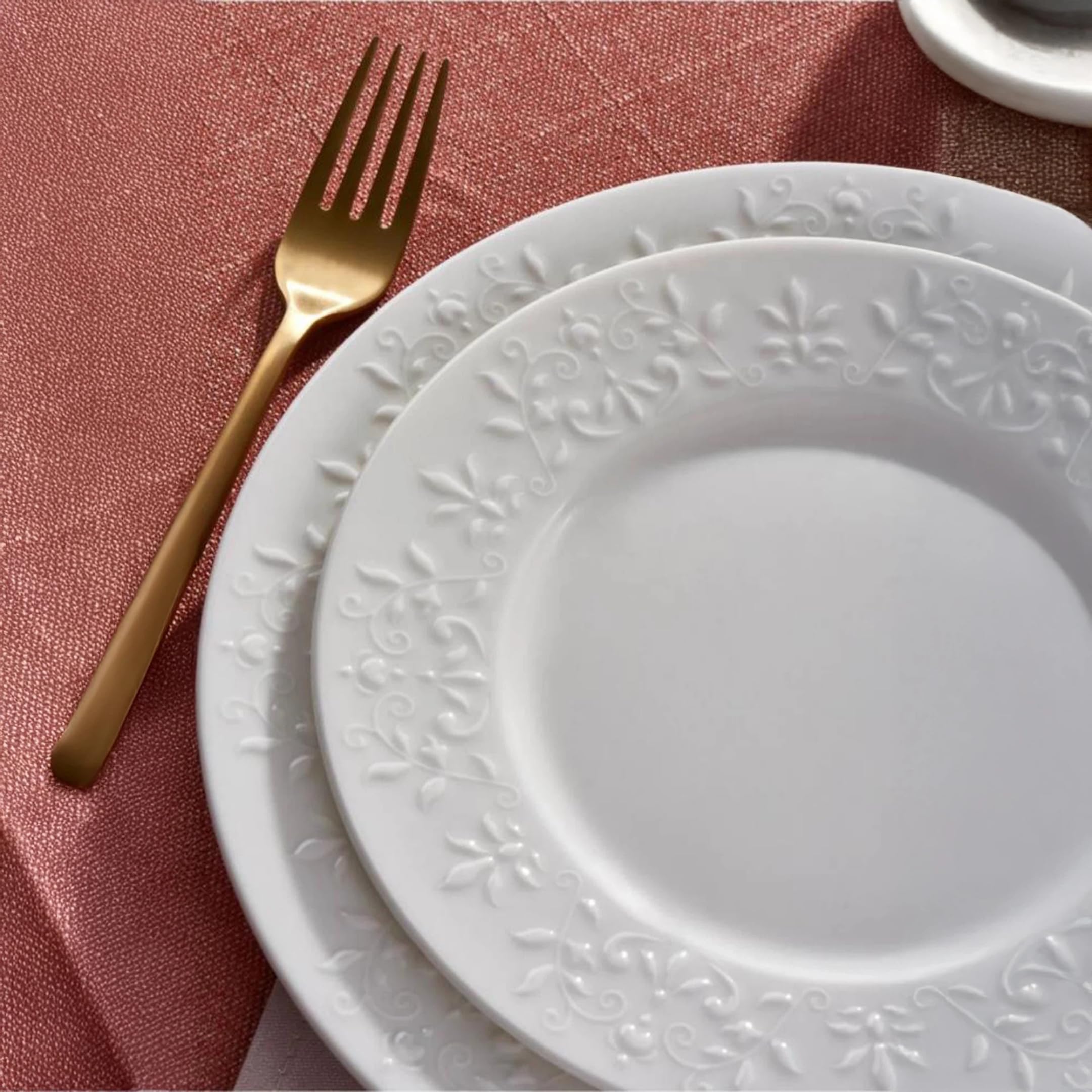 NORDIC SCHILLER Porzellan Tafelservice, 6 Personen, 24-tlg., Dilruba Series | Geschirr Set mit Reliefmuster, Teller Set, Essteller, Dessertteller, Servierteller