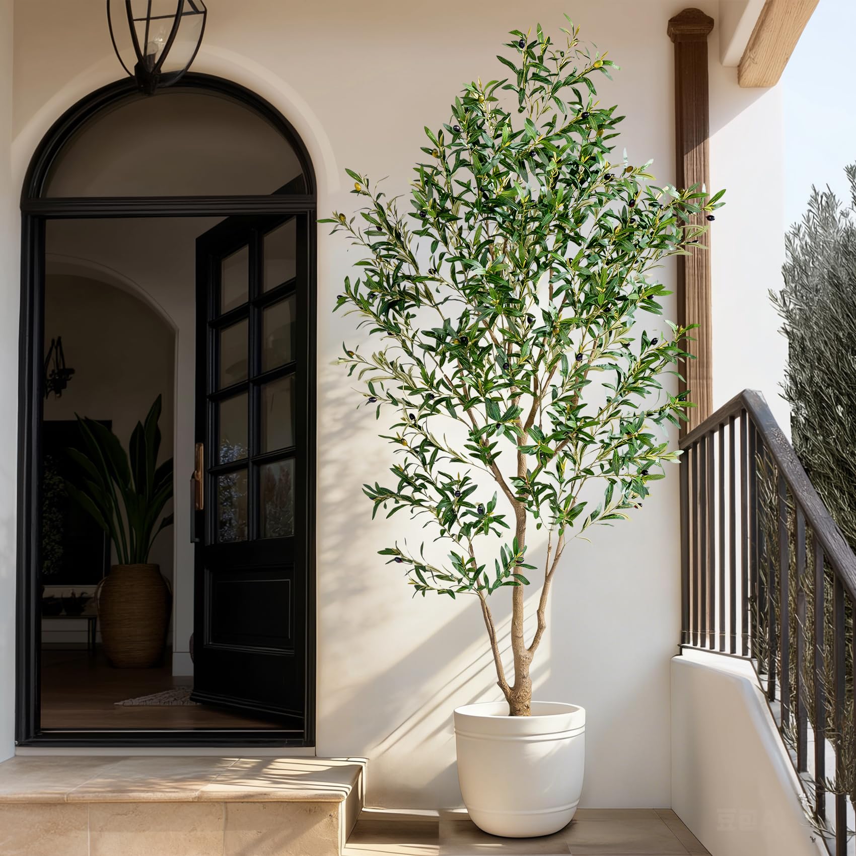 Photo 1 of Large Faux Olive Tree Tall Artificial Trees with Pot Indoor Outdoor Realistic Floor Fake Plastic plantas for Modern Home Living Room Office Corner Farmhouse Fake Olives Plants Decor Housewarming Gift