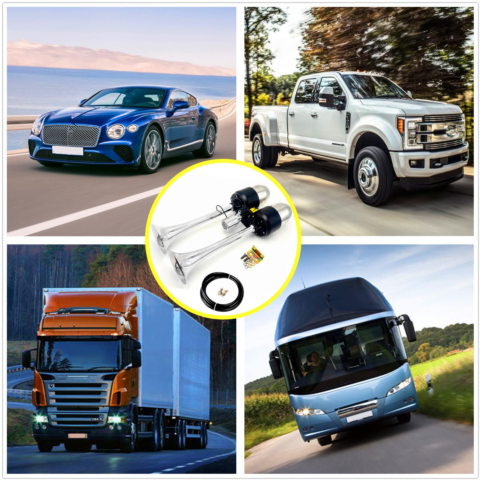 YIYDA Universele 12V Zwarte Zink Chroom Elektrische Auto Vrachtwagen Hoorn 175db Luide Luidspreker Waterdicht Vier Buizen Moderne Stijl Compatibel Met Vrachtwagen Personenauto Suv Motorfiets 3314584070