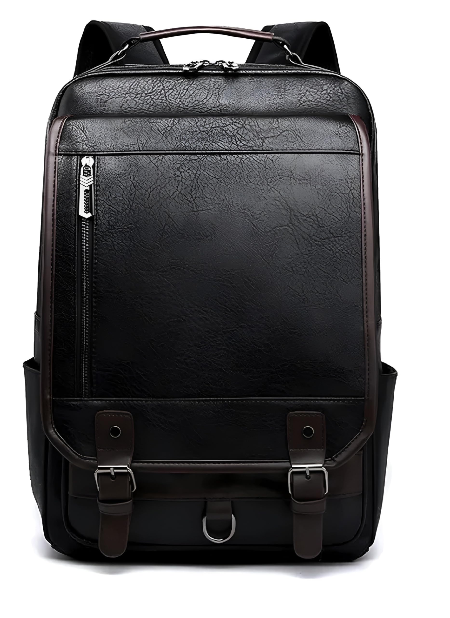 happy kids PU Leather Laptop Backpack, Black, Vintage Style, Multiple Compartments-picture-28