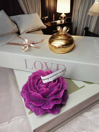 Peony Flower Shaped Candle with Scent, Soy Wax Blend Aromatherapy Candle, Gift Candle, Gifts for Women, Candles for spa, Stress Relief, Meditation, Wedding, Home Decor, Relaxing Atmosphere, (Purple)