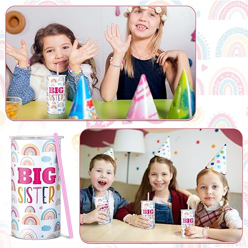 Miniatura 7 de Maxcheck 2 vasos de acero inoxidable de 12 onzas con tapa a prueba de fugas y pajita, regalo para hermana mayor, pulsera para anuncio, joyería para