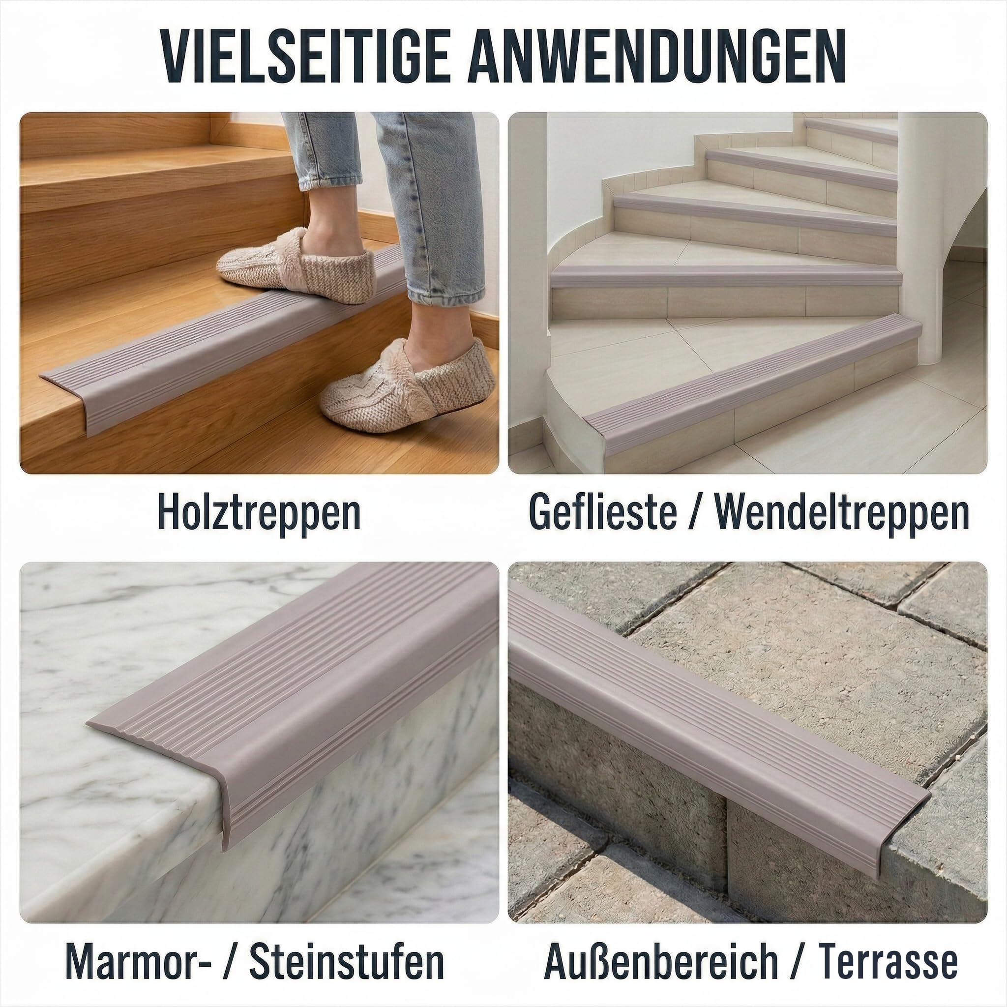 Treppenkantenprofil 5 Meter Selbstklebend 50x25mm L-Form Stufenkanten-Schutz aus Flexiblem PVC Rutschhemmende Treppenkante für Innen & Außen Kantenschutz für Holz, Fliesen & Beton (Grau)