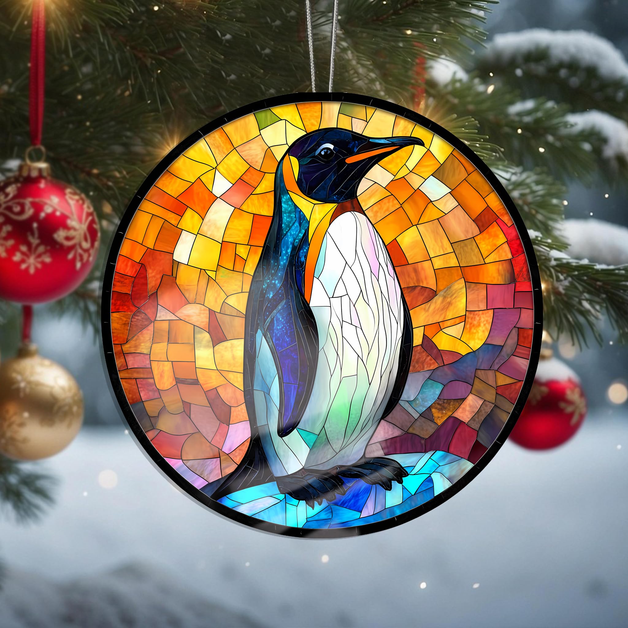 Little Penguin Christmas Ornaments Hanging, Holiday Decoration Acrylic Ornament Art, Car Interiors Decors, Christmas Tree Ornament Hanging Craft Collectibles for Home Party Gift 3.15x3.15 inch hh35
