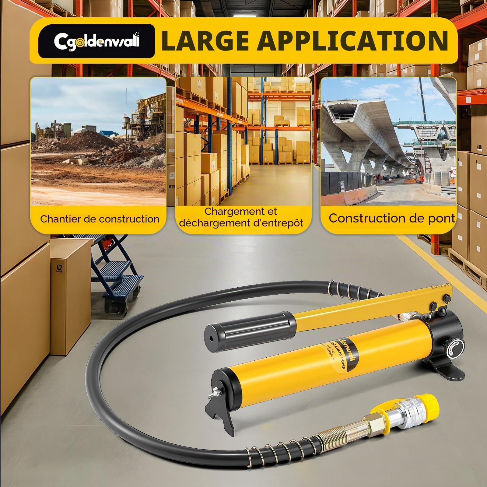 CGOLDENWALL CP-180 Pompe Hydraulique Manuelle, avec Tuyau de 0,8m, Haute Pression 60kg/cm², Teneur en Huile 400cc, pour Utilisation avec Des Variétés d'Outils Hydrauliques