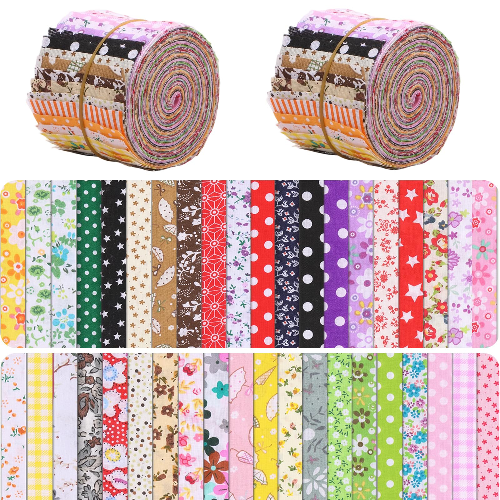 Nihuifdpy 80Pcs (Colorful) 84/80Pcs Jelly Roll Fabric, 100% Cotton Quilting Fabric, 6.4×50Cm Flower Theme Pre-Cut Strips For Quilting Sewing Crafting Precut Patchwork Diy Craft(80Pcs (Colorful))