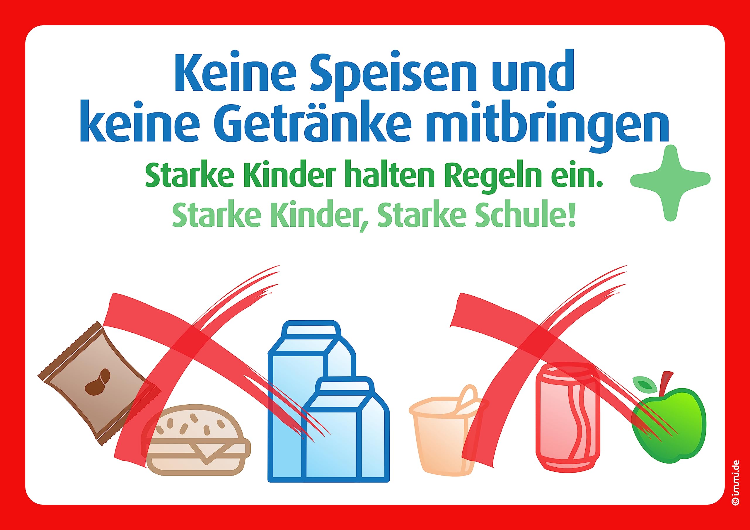 immi 1x Schulschild laminiert - Keine Speisen und keine Getränke mitbringen (A4)