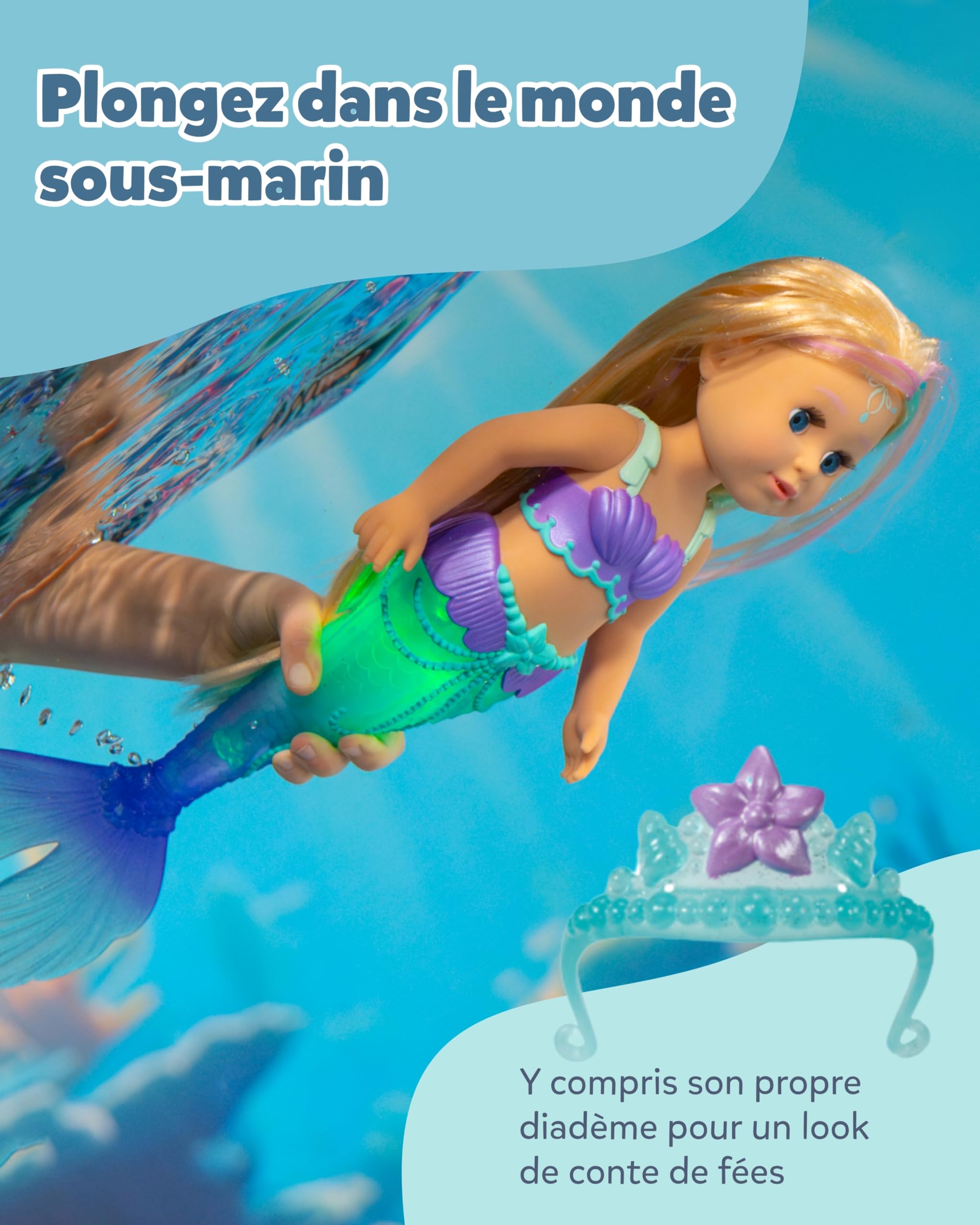 BABY born Sirène - Poupée de 43 cm - Cheveux de Haute qualité avec mèches colorées - Queue Lumineuse - Fonctionne avec des Piles - Convient aux Enfants à partir de 3 Ans