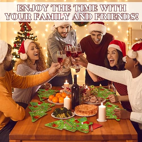 Miniatura 10 de 100 platos de papel de Navidad de 11 x 7.9 pulgadas, platos en forma de árbol de Navidad, platos desechables para árbol de Navidad, plato de papel