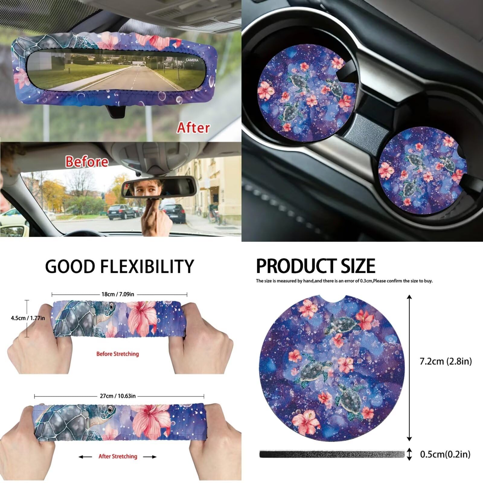 Juego de 15 fundas para volante, cojín para cinturón de seguridad, soporte para gafas de sol, soporte para espejo retrovisor, llavero y accesorios de coche