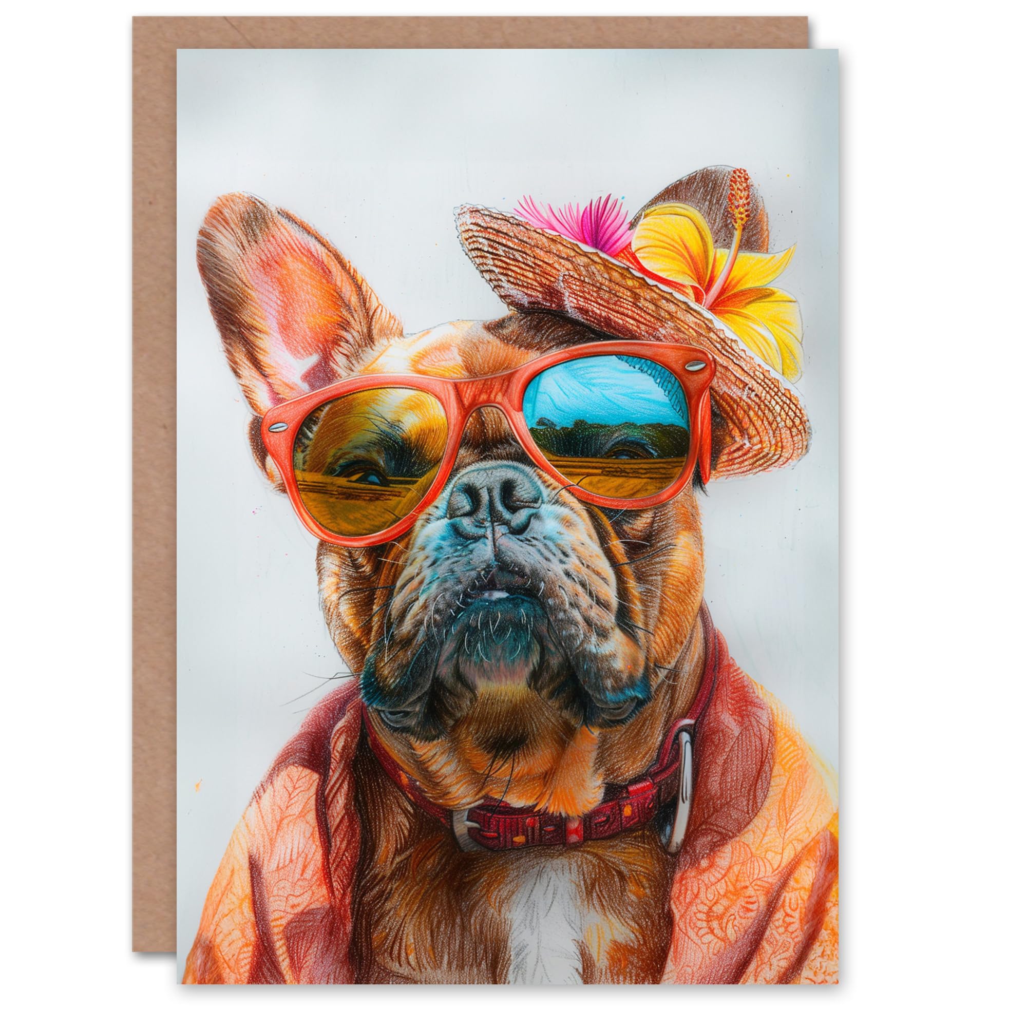 Artery8 Birthday Card Tropical Vacation Portrait French Bulldog Lover For Him Man Male Dad Brother Son Papa Grandad Greeting Card