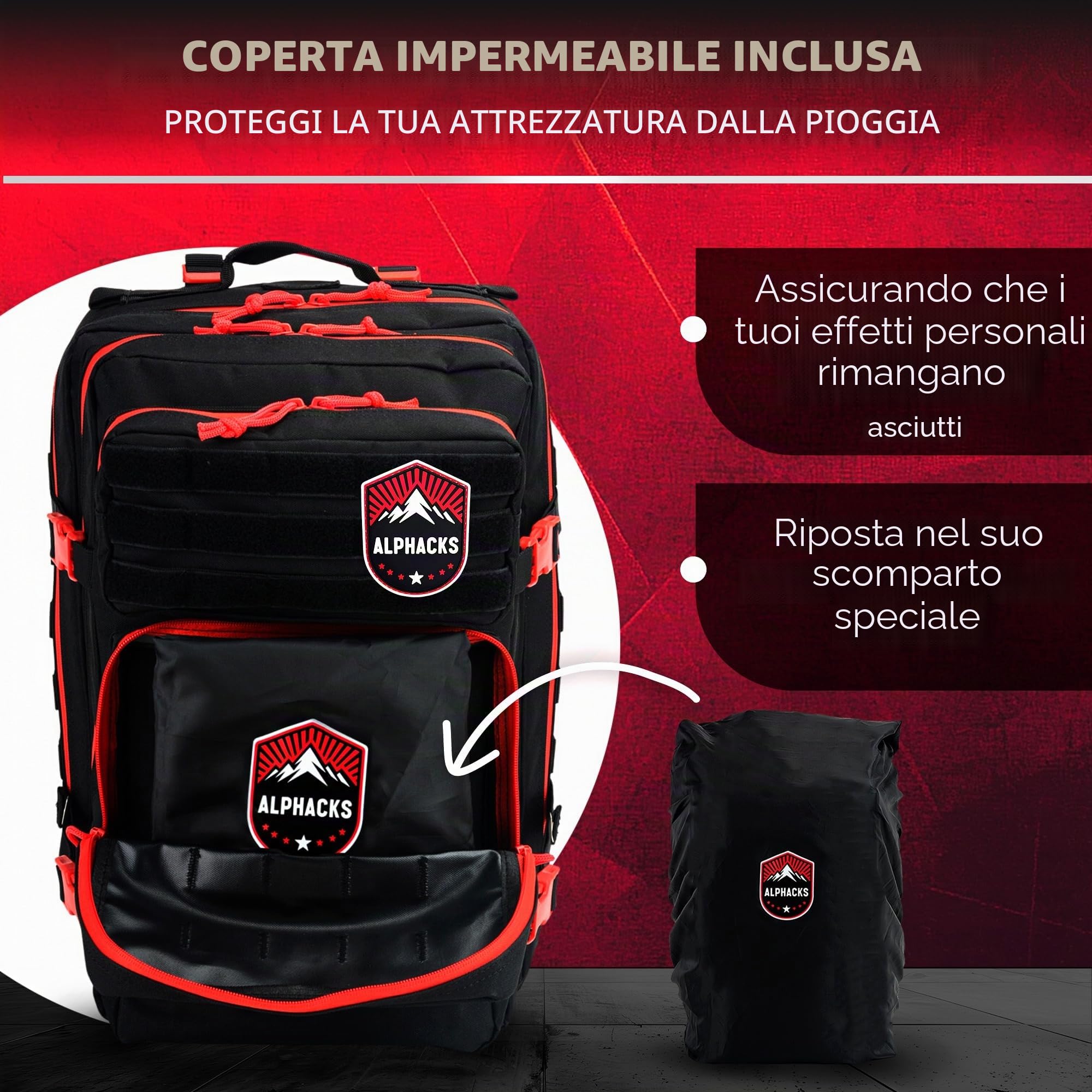 Zaino tattico militare, rosso, Grande, Tattico