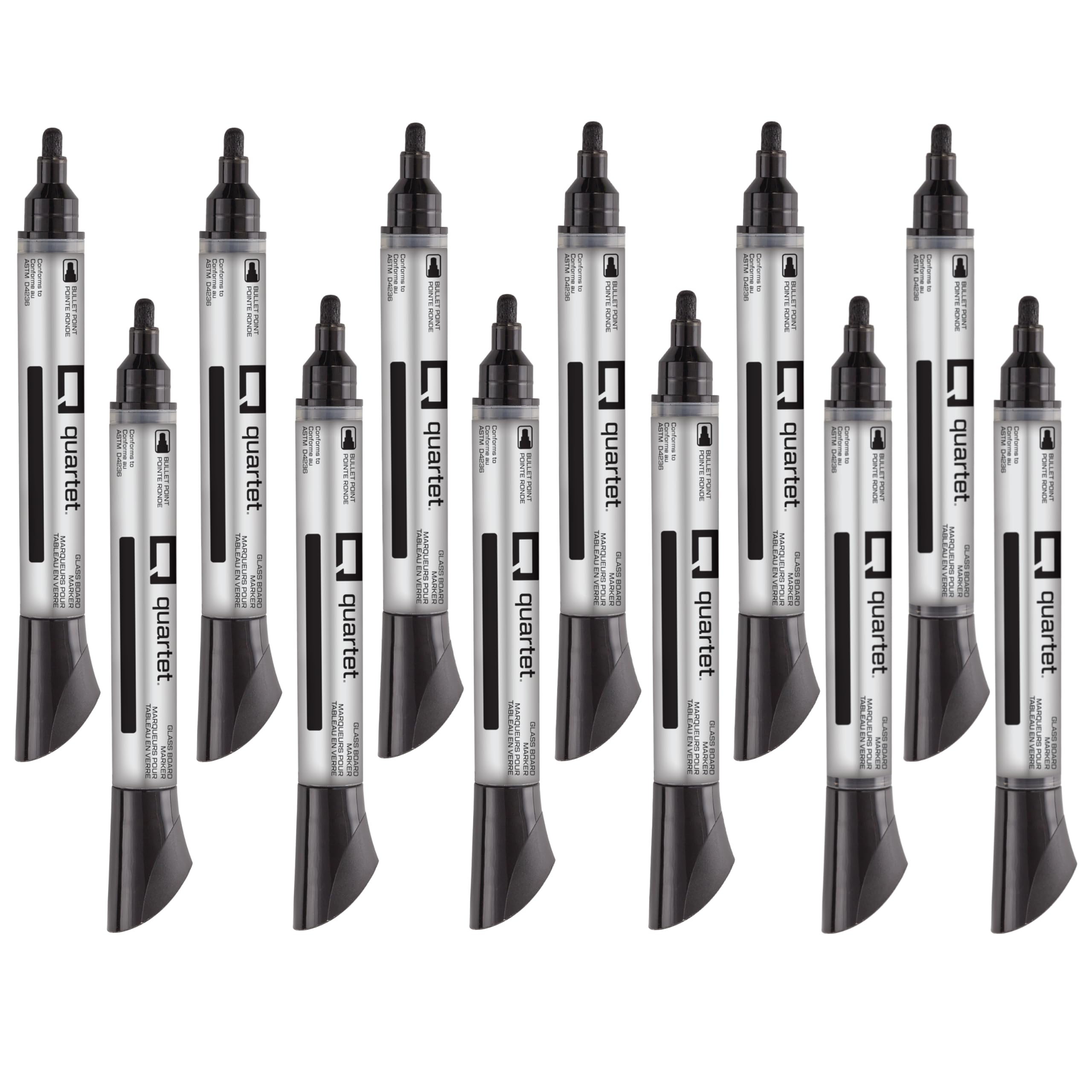 Quartet Glass Board Dry Erase Markers, Bullet Tip, Premium, Black, 12-Pack (79553)