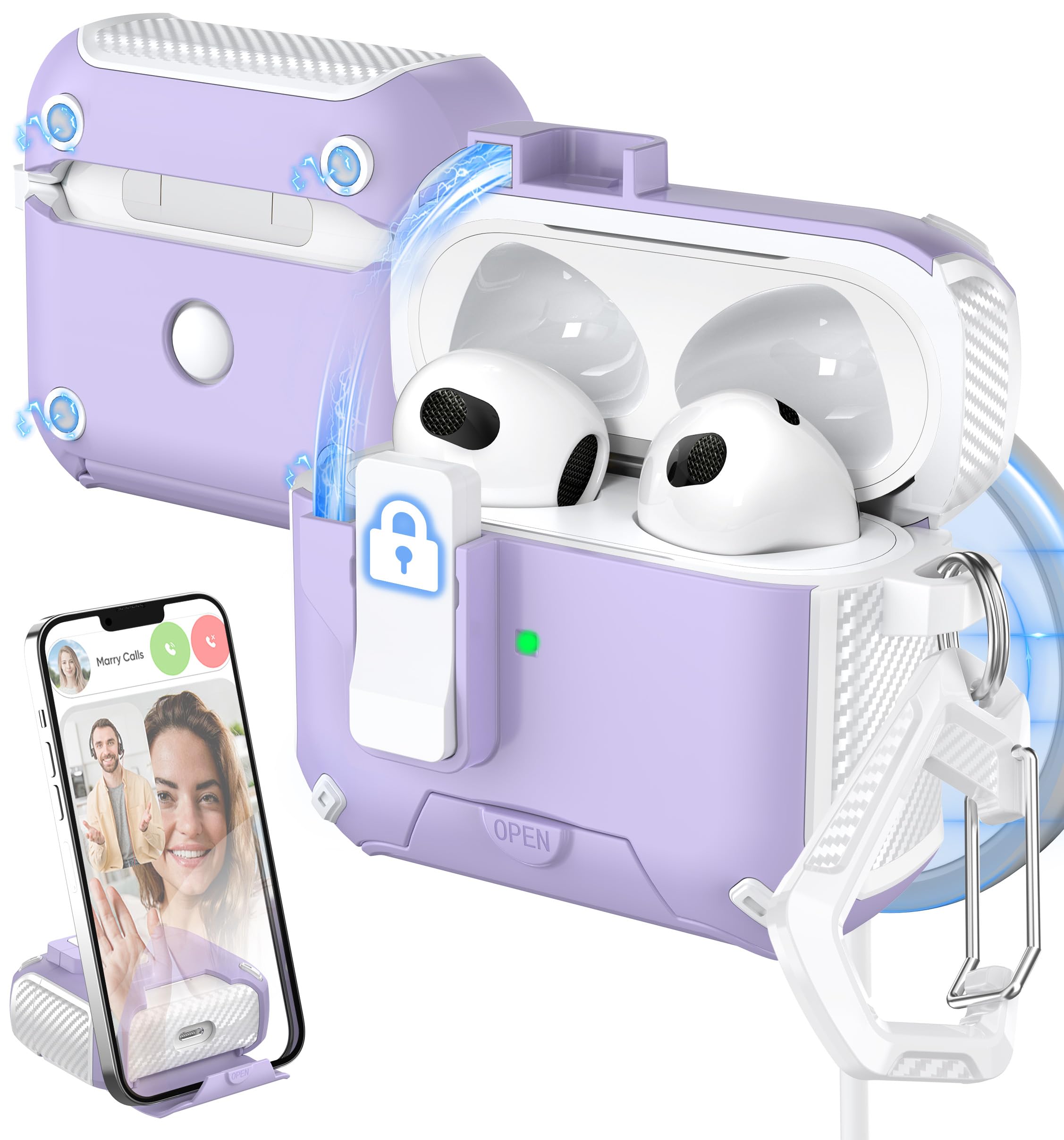 Custodia Antiurto Con Supporto E Moschettone Per AirPods 3/4/Pro 2 | TPU/PC, Protezione 360°