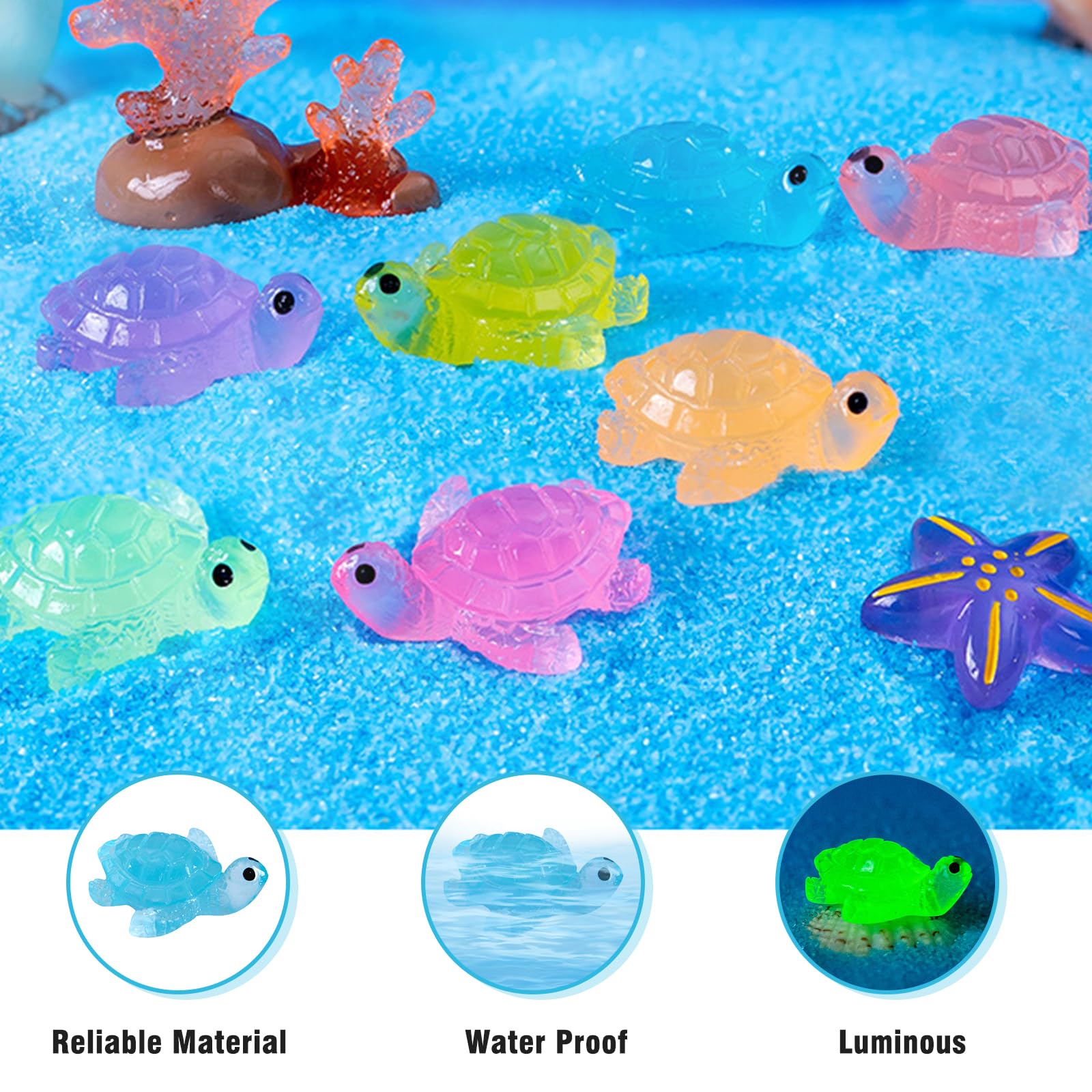 Mini Turtles 50 Glow In The Dark Mini Turtle Figurines   Resin Fairy Garden Decor (1.06") Turtle Garden Decor