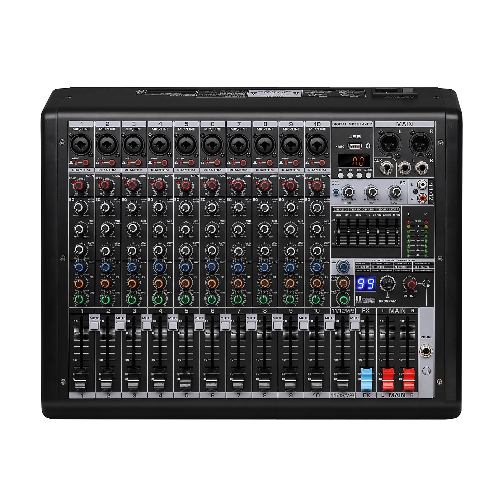 S-10 Dj Mixer Professionale 10 Canali con Lettore MP3 Mixer Digitale 99 DSP ed Effetti