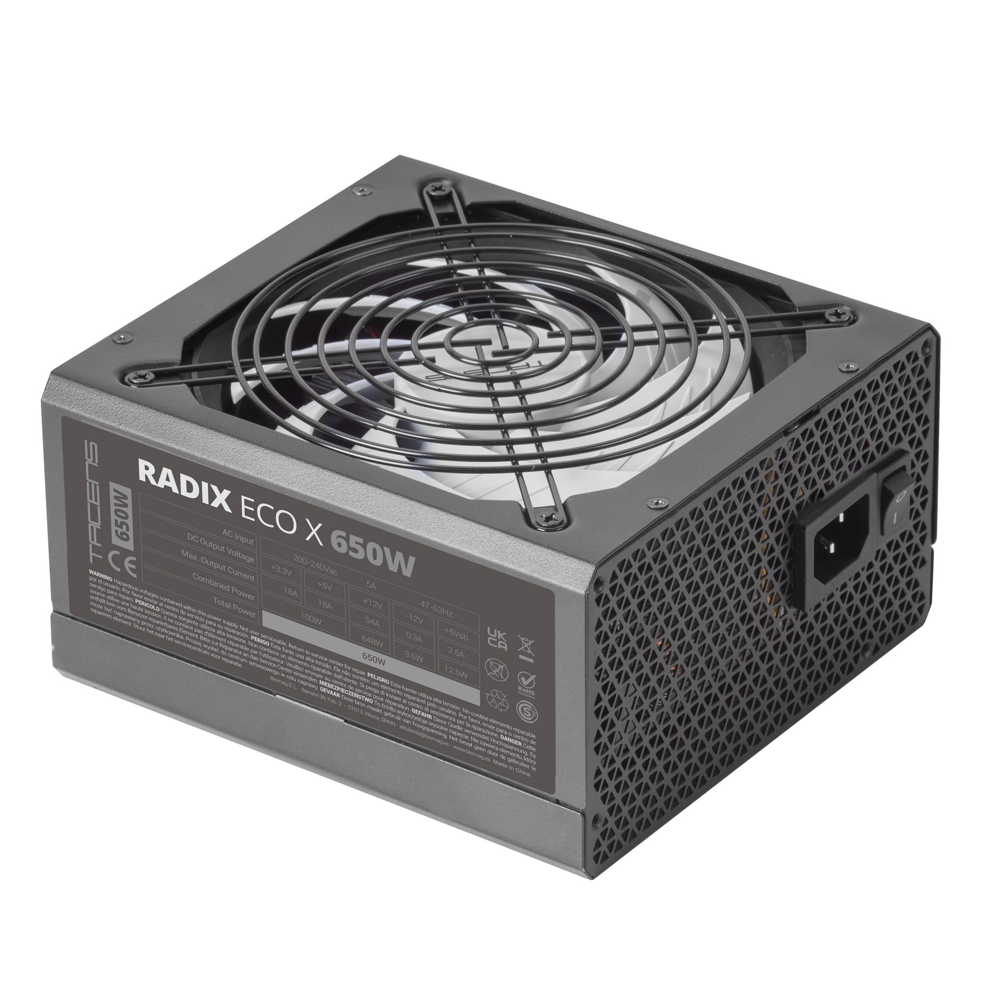 Tacens Radix Eco X 650, Fuente Alimentación PC ATX 650W, 6 Años Garantía, Tecnología Silenciosa AI-RPM, +87% Eficiencia, Negro