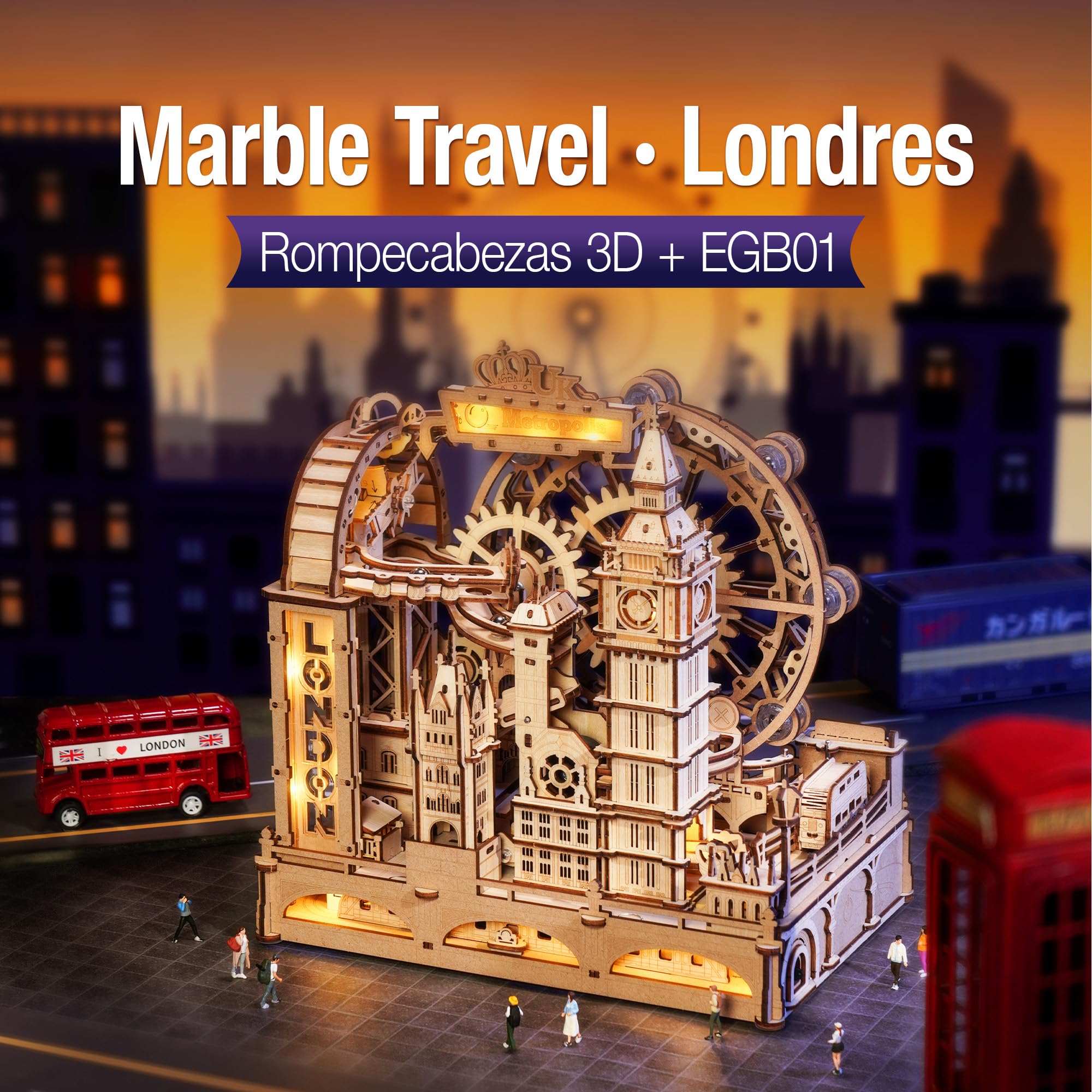 ROKR Puzzles de madera 3D para adultos Marble Travel London, kits de modelado "hazlo tú mismo", modelos de madera para ensamblar, decoración del hogar, regalos de cumpleaños para adultos y niños