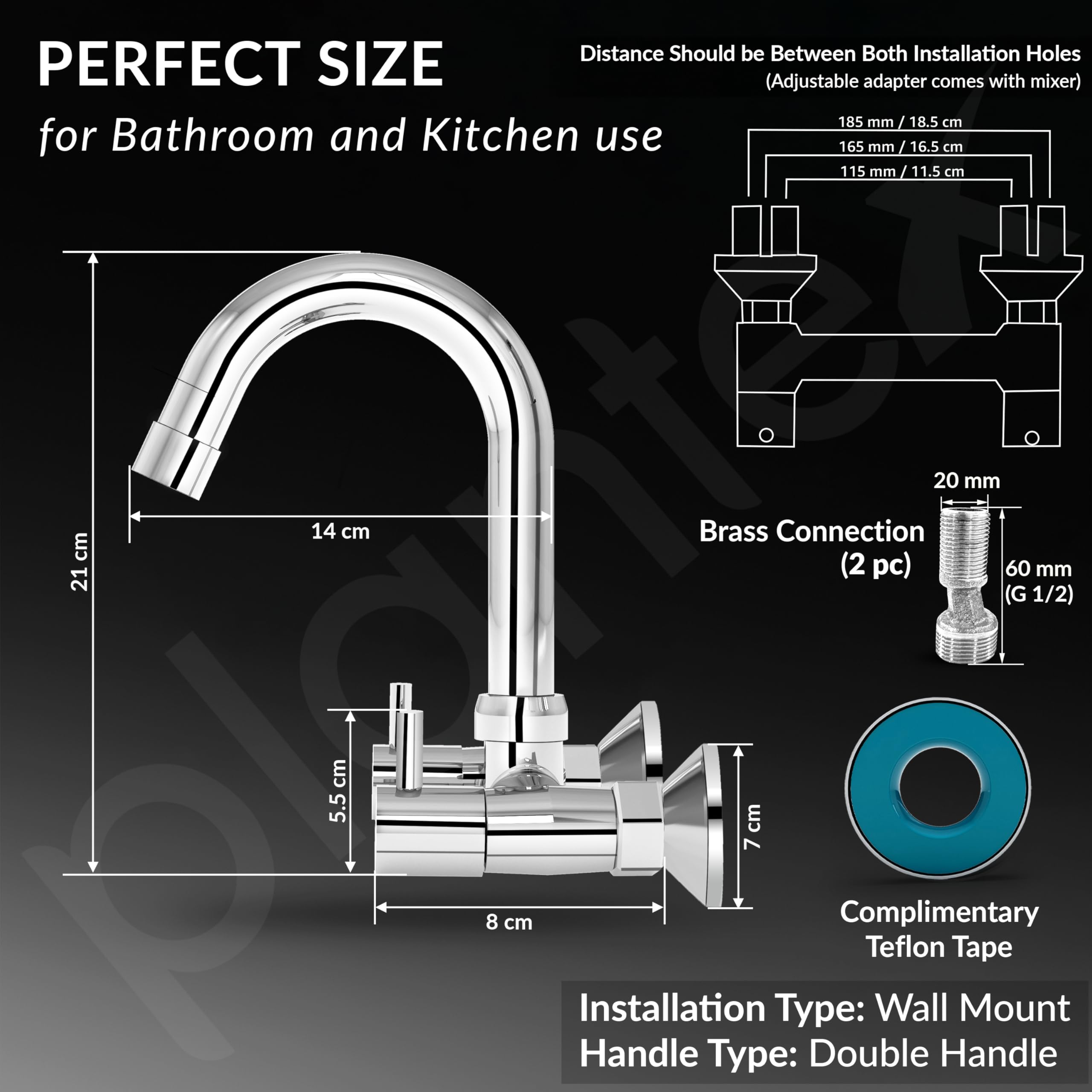 Plantex Brass Sink Mixer Tap - Hot & Cold, Chrome Finish -3