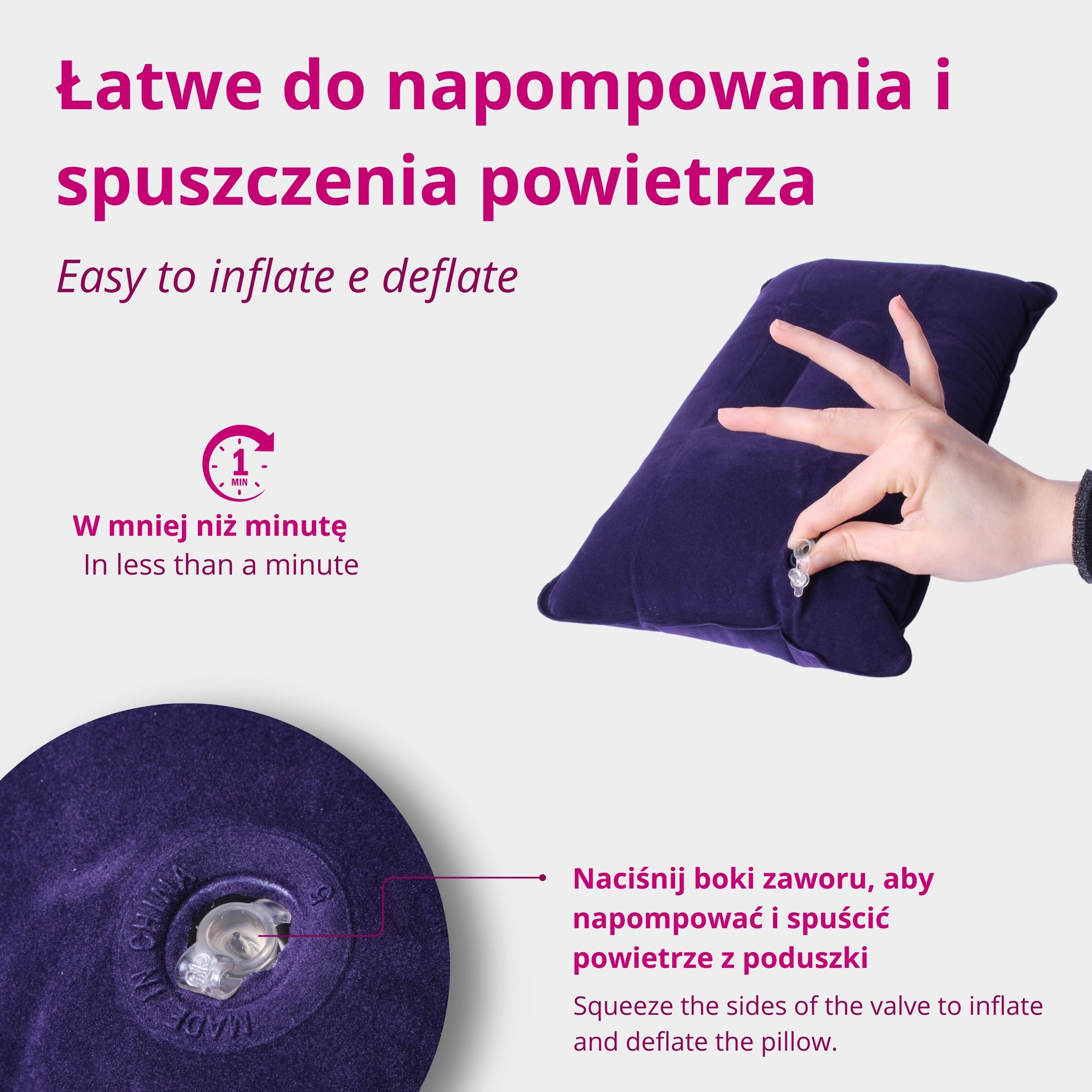 Nadmuchiwana poduszka podróżna 38 x 24 cm niebieska - komfort i wsparcie szyi, idealna do podróży i relaksu, samolotu, samochodu, pociągu i biura, łatwa do pompowania