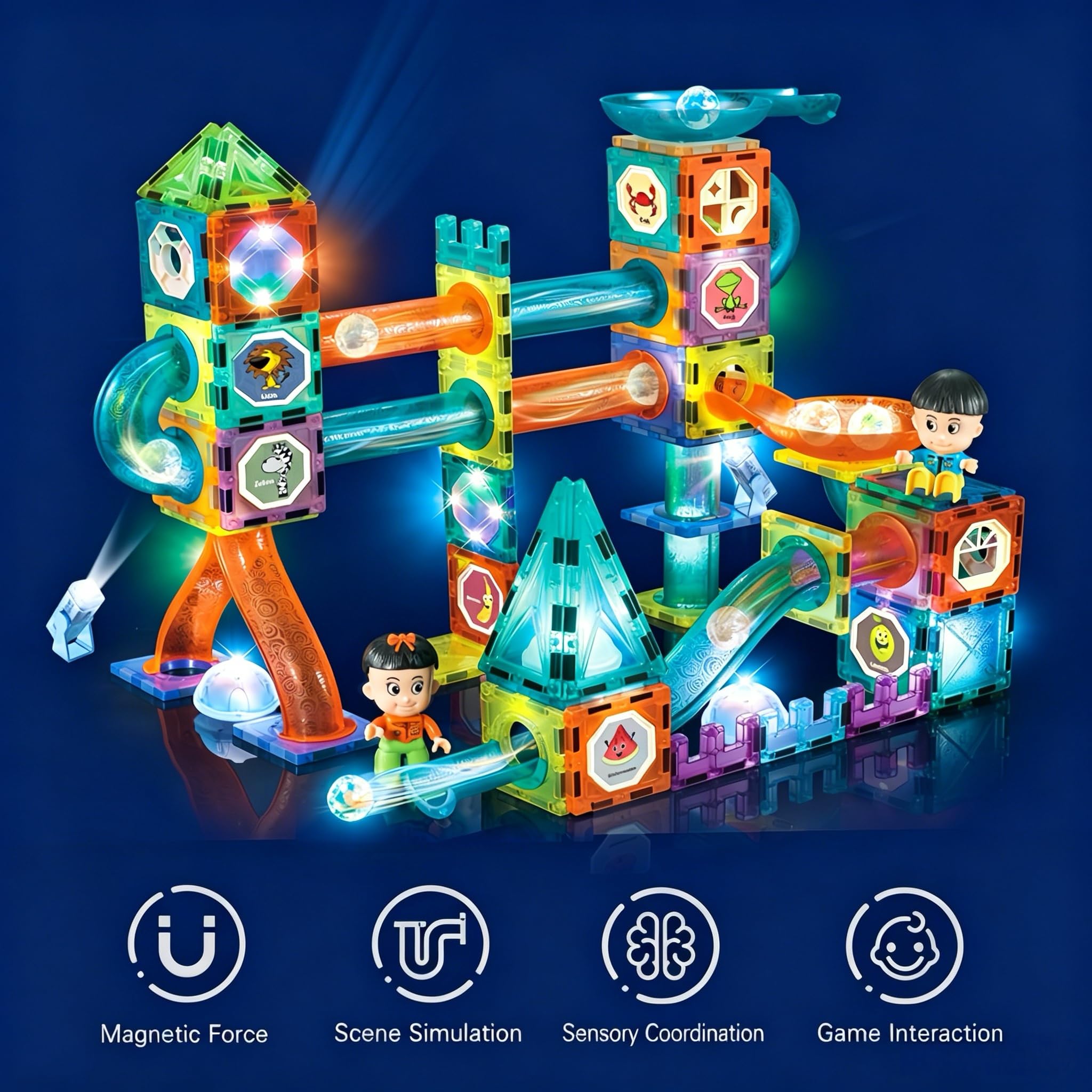 Mattoncini Magnetici per Bambini, 110 pz Gioco Magnetico per Bambini | Giocattolo Educativo 3D in Stile STEM con Effetti Luminosi, Regalo per Ragazzi e Ragazze 3 anni +
