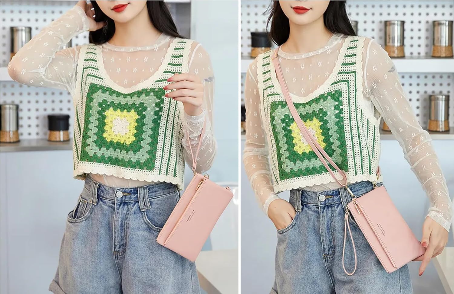 Aslana Women Faux Leather Long Wallet Wristlet Handbag with Touch Screen Clear Phone Window (Double Zipped Burgundy) - Image 6