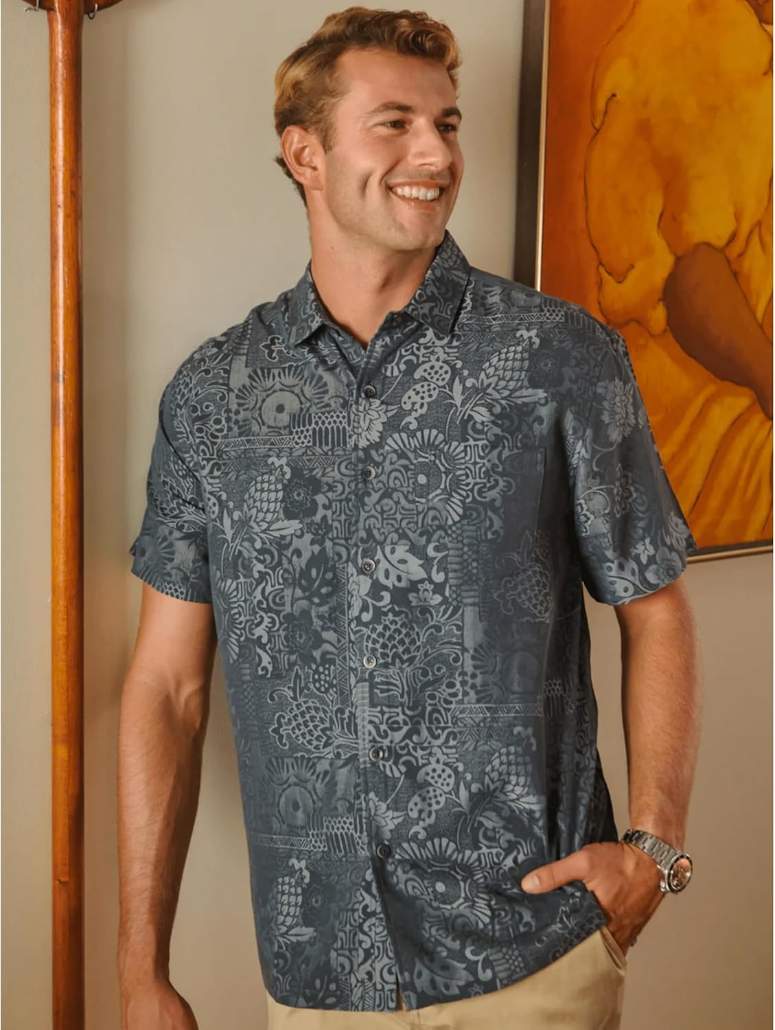 Kahala Men's Short Sleeve Button Up Apana Shirt
