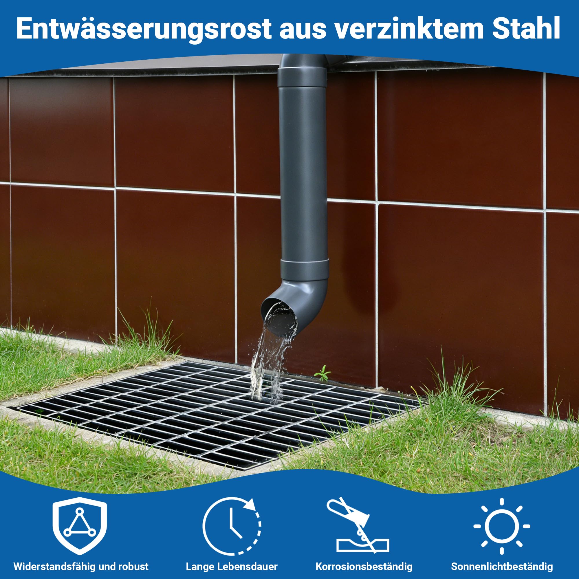 600x600x30 mm Gitterrost Verzinkt, Normrost für Lichtschacht, Entwässerungsrost aus verzinktem Stahl, Einpress Gitterrost lichtschachtgitter Quadratisch, Lichtschachtabdeckung Rost für Zarge