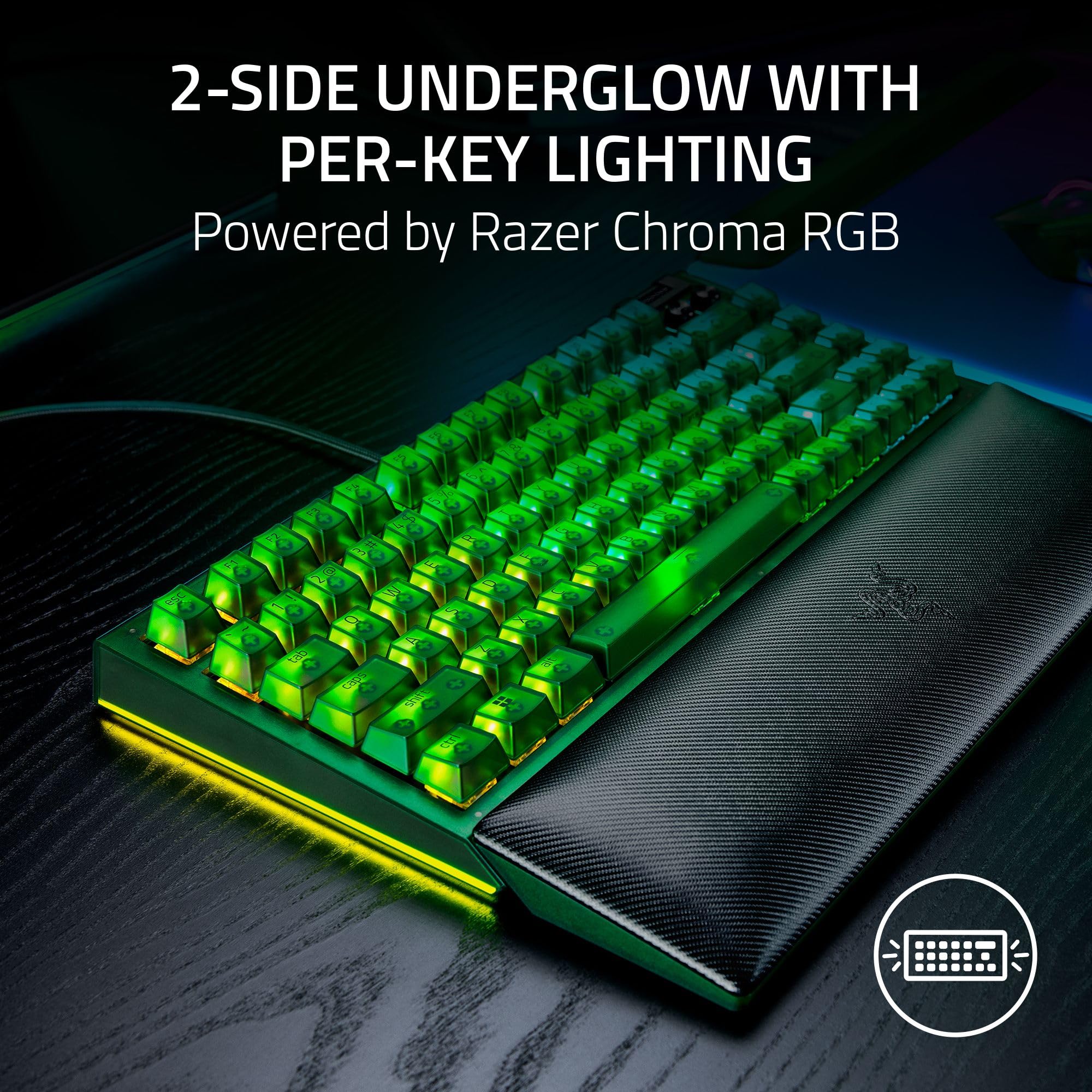 Razer BlackWidow V4 - Tastiera meccanica da gioco 75%, design hot-swap, compatta e resistente, interruttori tattili arancioni, Chroma RGB, MF Roller e tasti multimediali, comodo poggiapolsi, verde
