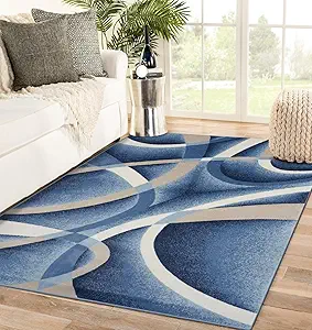 2305 Geometric Abstract Blue 9x12 Area Rugs for Living Room
