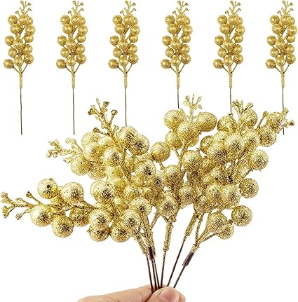 EPARTY-8PIECE Gold Berry Berries for Christmas Tree Xmas Wreath Decorations Holiday Home DIY Crafts Decor