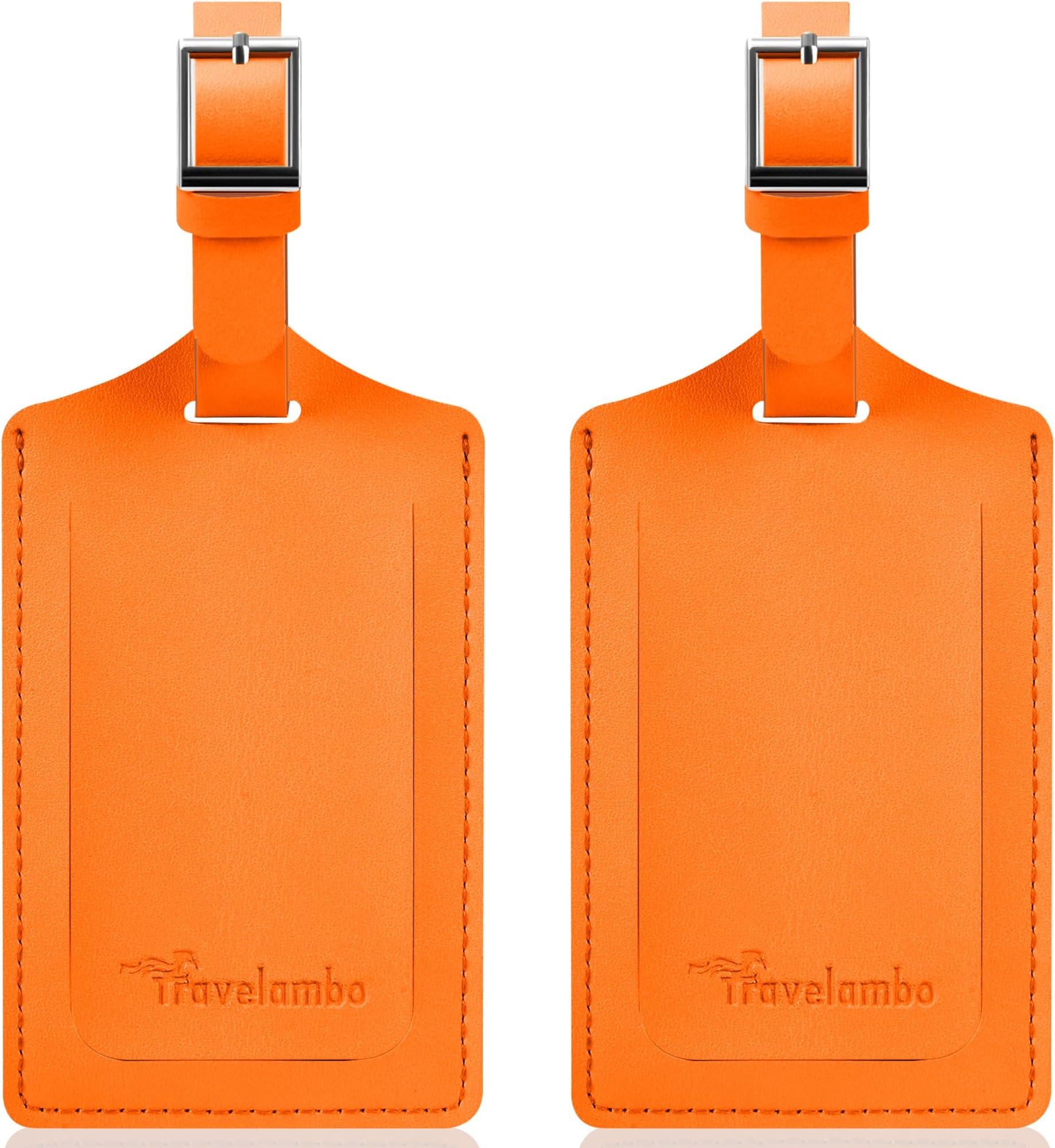 Travelambo Luggage Tags for Suitcases Faux Leather Privacy Protection 2 Pack Bag Tags Travel Accessories Essential, Hot Orange