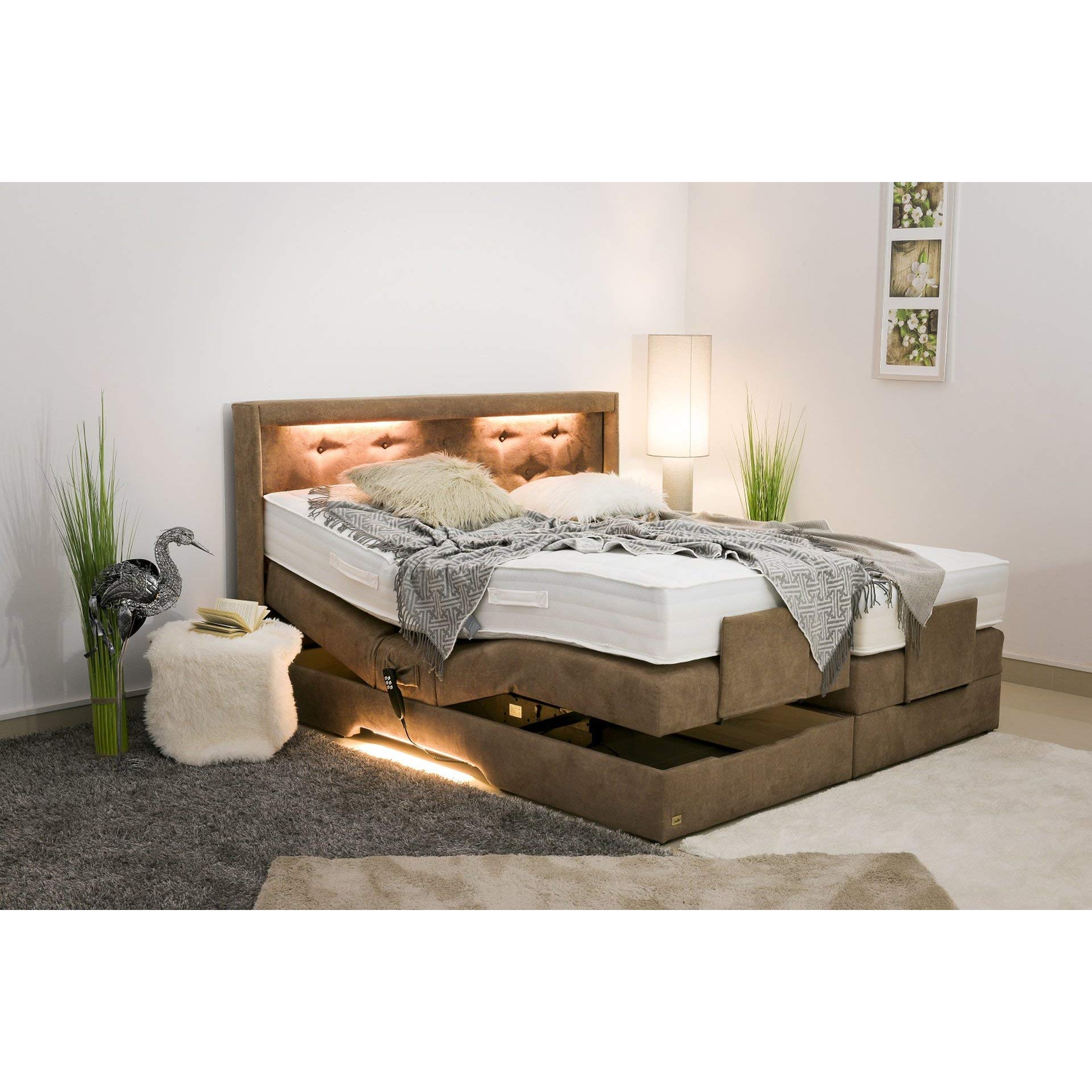 PAARA Luxus Boxspringbett Paris Night GM | 10.000 Newton Motorleistung | LED | Antirutsch-Matten | Royal-WS® Taschenfederkern Matratze mit Gelschaum-Topper Kern | Made in Germany (180 x 200 cm)