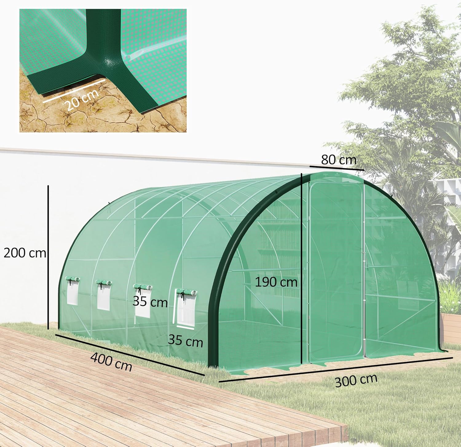 Dimensional diagram of the Outsunny polytunnel greenhouse