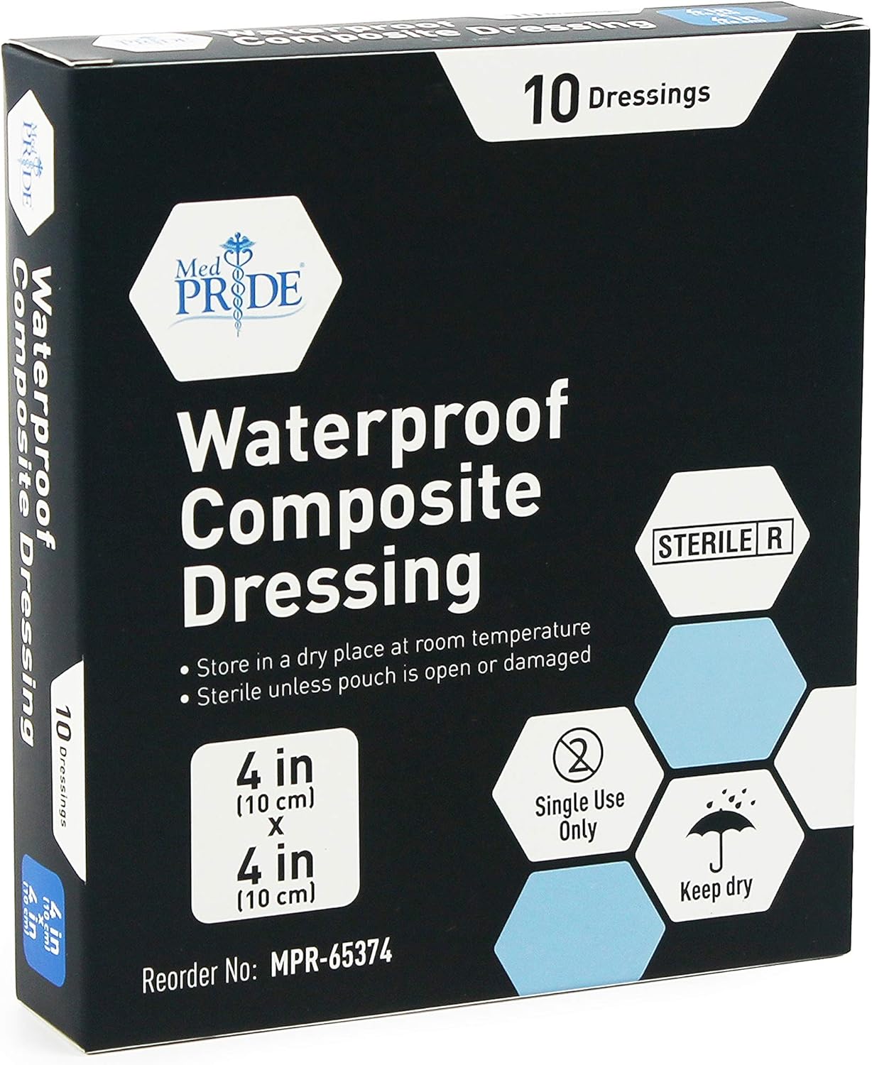 Medpride Waterproof Composite Wound Dressing Pads- 10-Pack, 4 inches by 4 inches Pads- Sterile, Individually Wrapped- for Men + Women- for Pressure Ulcers, Post Op Trauma-Injury-Medium Absorbency : Health & Household