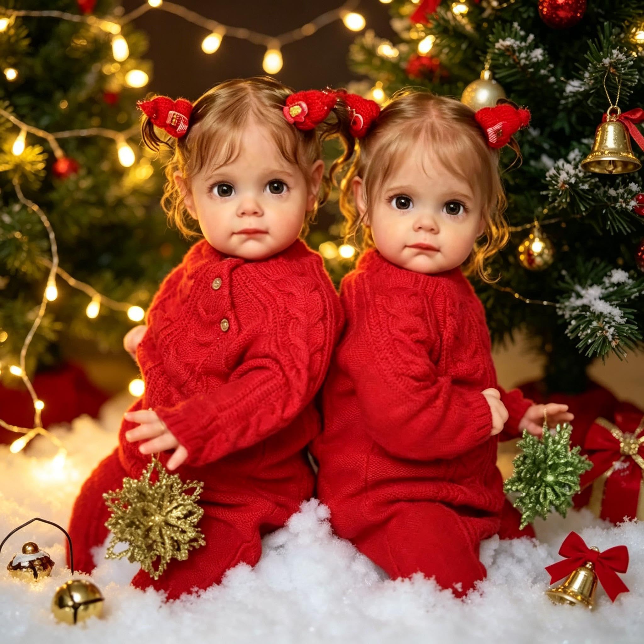 ROSHUAN Realistic Reborn Toddler Dolls Twins Girls 24 Inch Real Life Reborn Baby Dolls Twins Eyes Open Soft Cloth Body Real Looking Baby Doll Lifelike Toddler Dolls Xmas Gifts