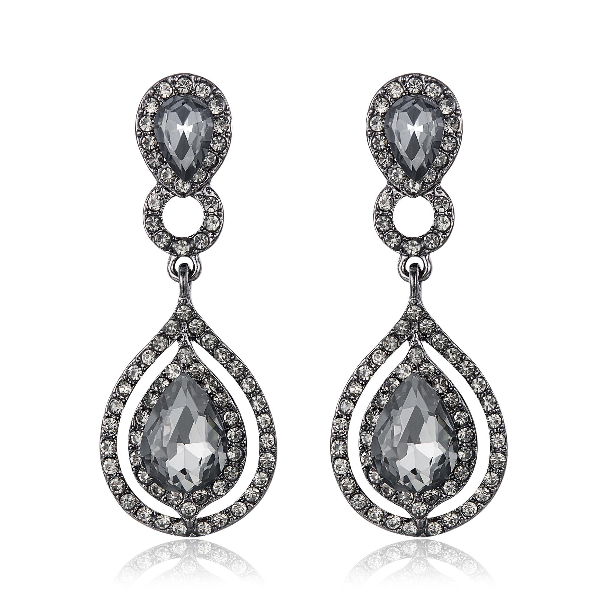 BriLove Women's Wedding Bridal Crystal Teardrop Infinity Chandelier Dangle Earrings