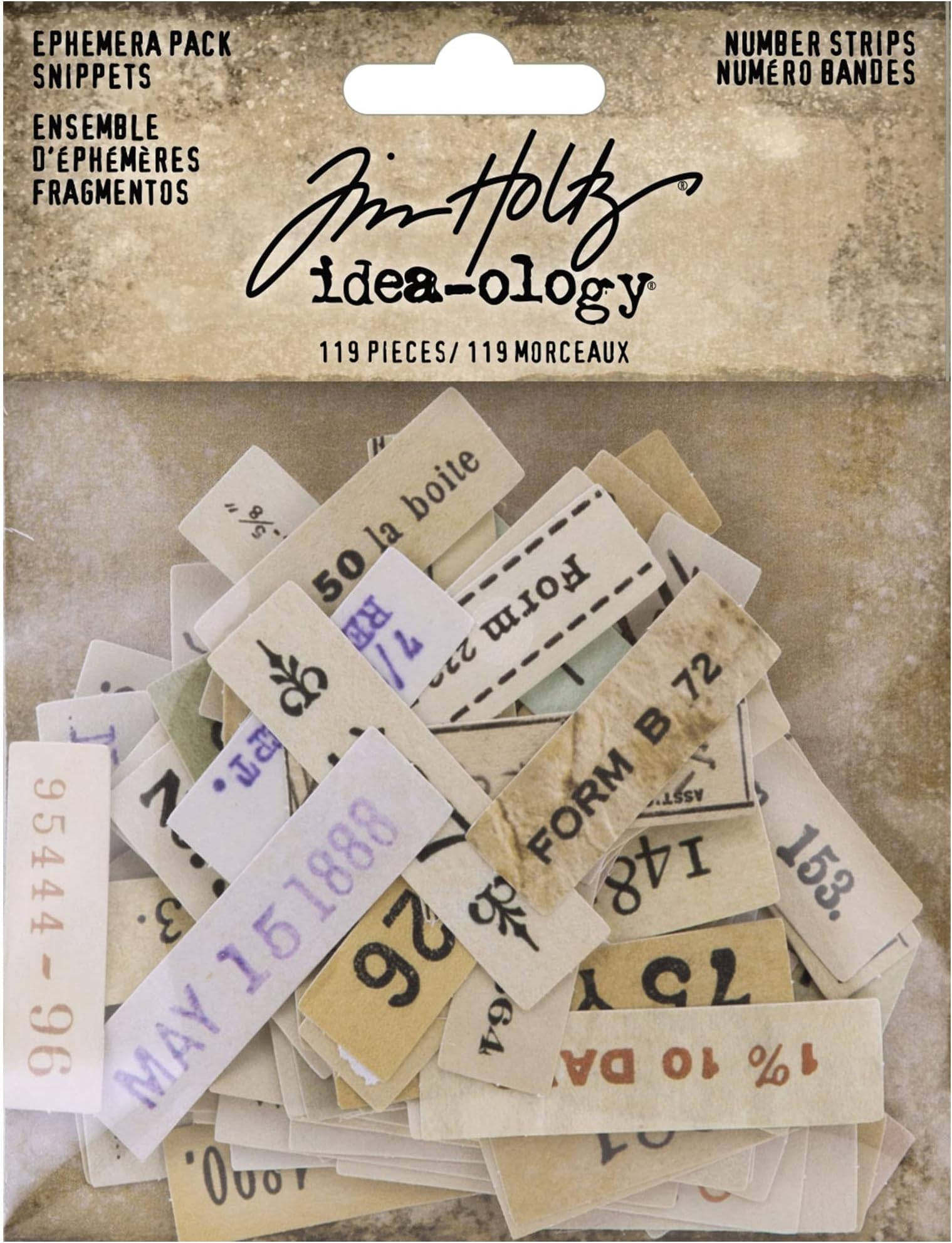 Tim Holtz Ephemera Snippets Number Strips Paper Crafts, Multi