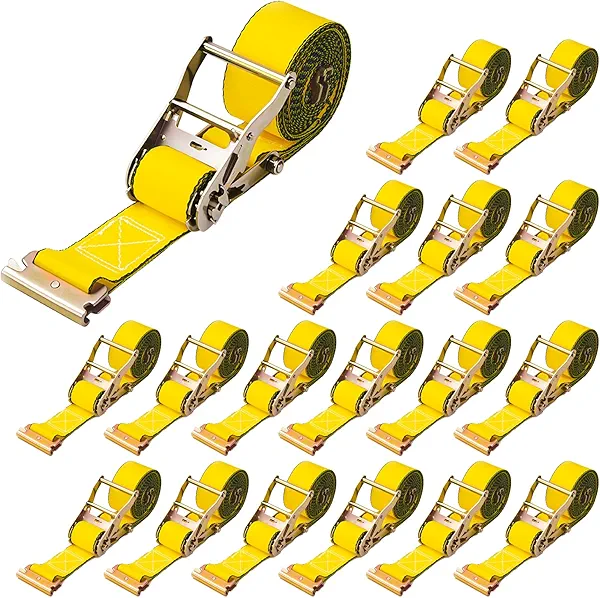 JOYANALL E-Track Ratchet Strap,18 Pack tie Down straps2 x 16' Heavy Duty Tie-Down Rachet Straps，4400 lbs Cargo Tie Downs, E-Track Spring Fittings，Durable Tie Downs for Cargo Vans, Trucks, Trailers